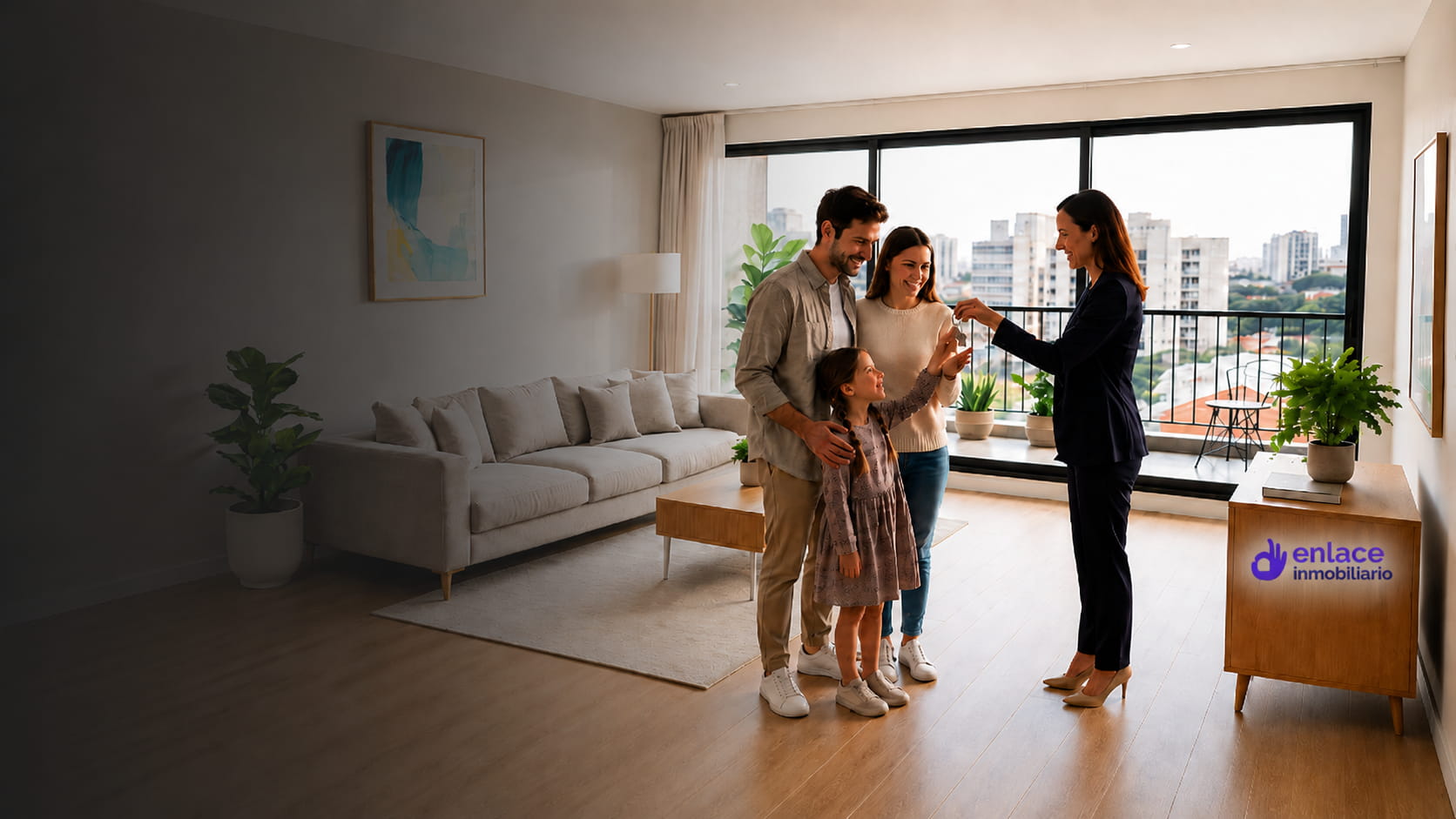 Familia recibiendo las llaves de su nueva vivienda
