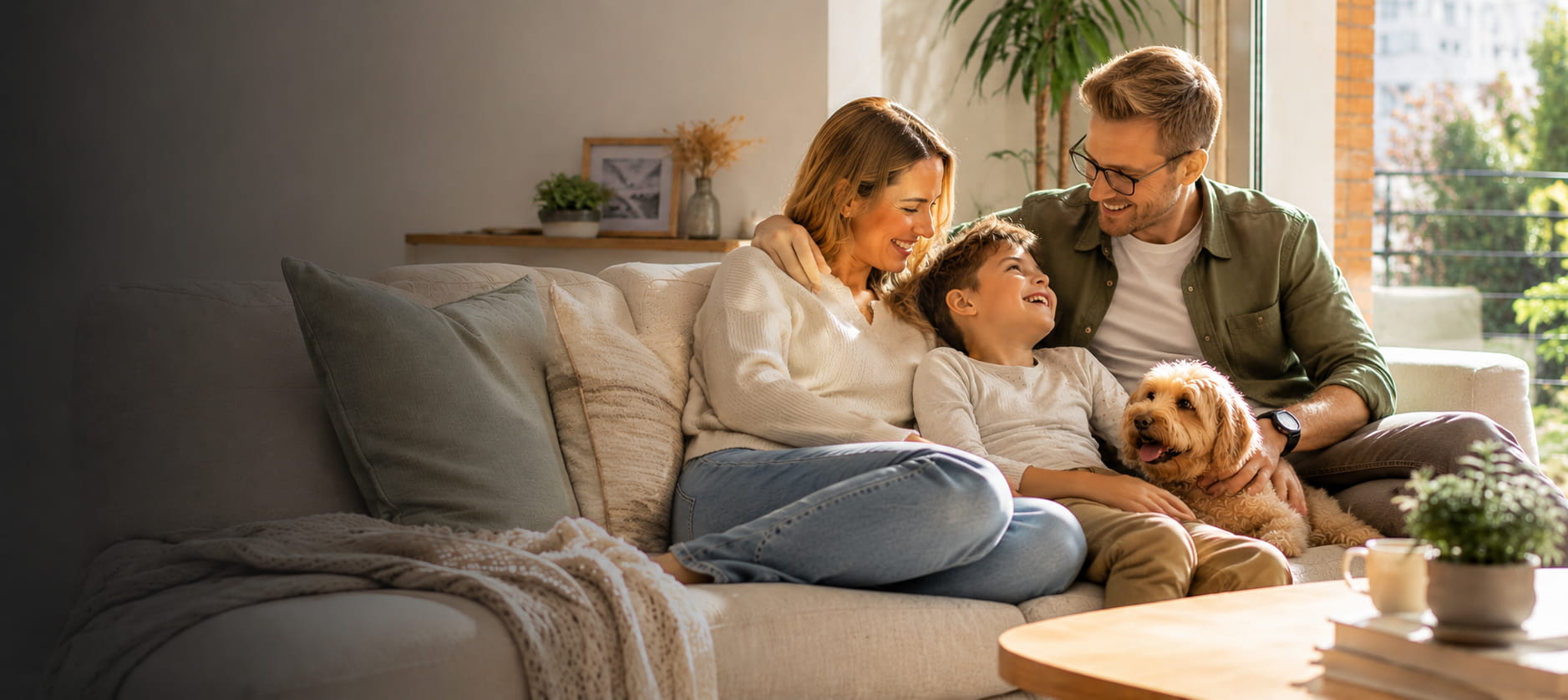 Familia reunida en el living de su vivienda